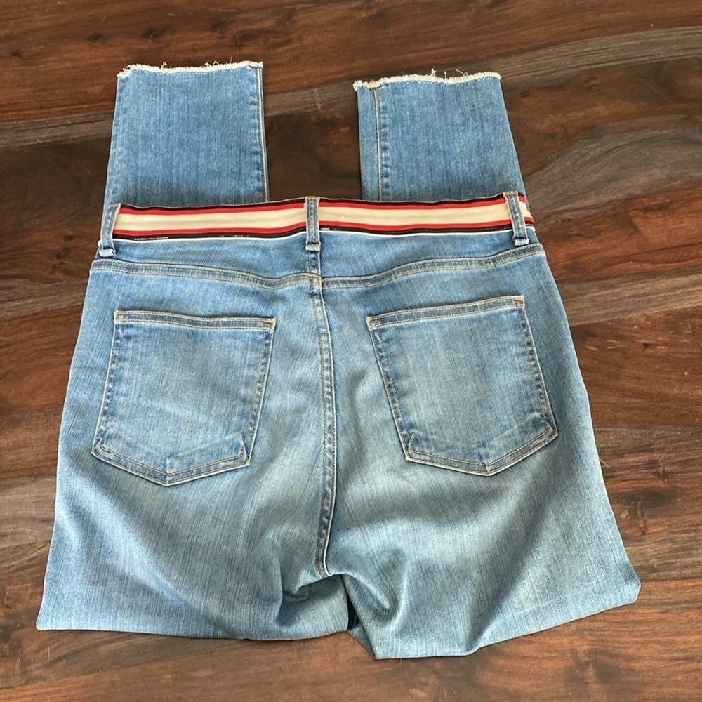 Veronica Beard Blue Denim Grotto Stripe Skinny Jean size 29/8 Button Fly - Picture 3 of 4